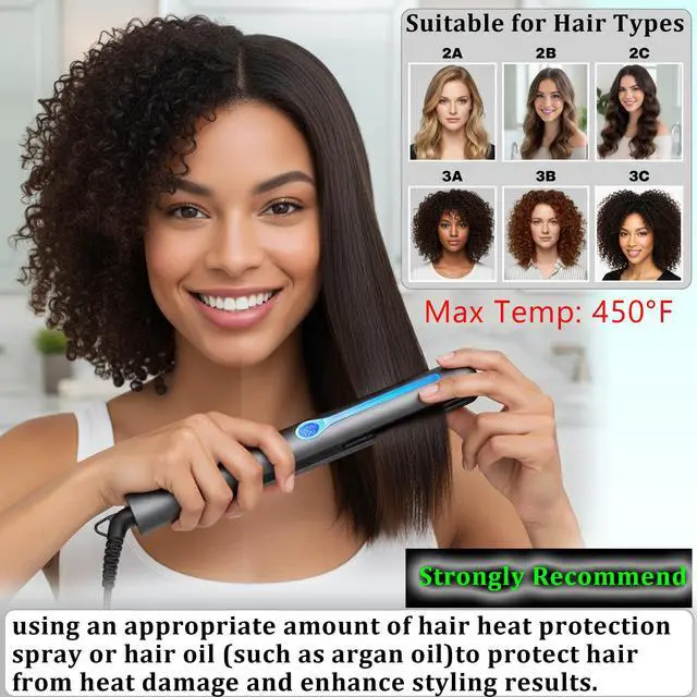 Alt view image 4 of 7 - Ceramic Tourmaline Hair Straighteners LCD Flat Iron MCH 10s Fast Heating Up. 1" Smooth 3D Floating Plate Healthy Straightening Tools. Travel Pouch Bag. Dual Voltage. Luxury Gift Box. Black