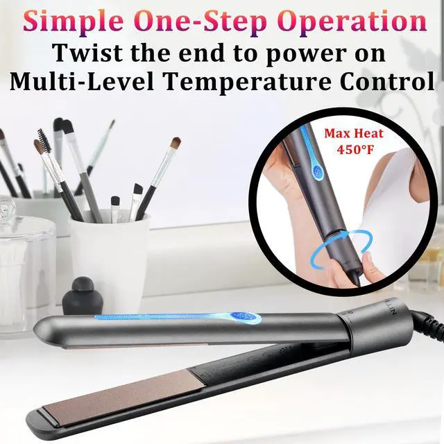 Alt view image 6 of 7 - Ceramic Tourmaline Hair Straighteners LCD Flat Iron MCH 10s Fast Heating Up. 1" Smooth 3D Floating Plate Healthy Straightening Tools. Travel Pouch Bag. Dual Voltage. Luxury Gift Box. Black