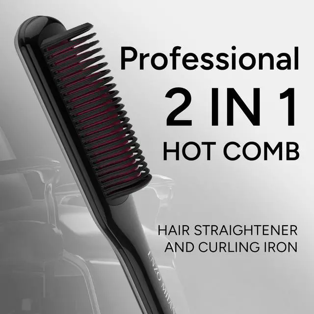 Alt view image 2 of 7 - SX ENZOcool Professional 2-in-1 Hot Comb for Thick and Thin Hair, Close-to-Root Heating Straightener & Curler for Wavy Styles