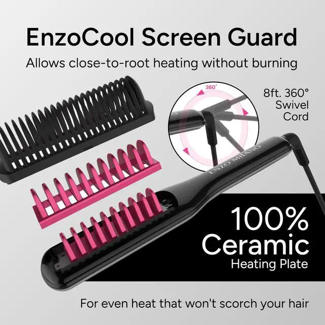 Alt view image 3 of 7 - SX ENZOcool Professional 2-in-1 Hot Comb for Thick and Thin Hair, Close-to-Root Heating Straightener & Curler for Wavy Styles