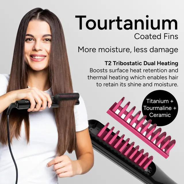 Alt view image 5 of 7 - SX ENZOcool Professional 2-in-1 Hot Comb for Thick and Thin Hair, Close-to-Root Heating Straightener & Curler for Wavy Styles