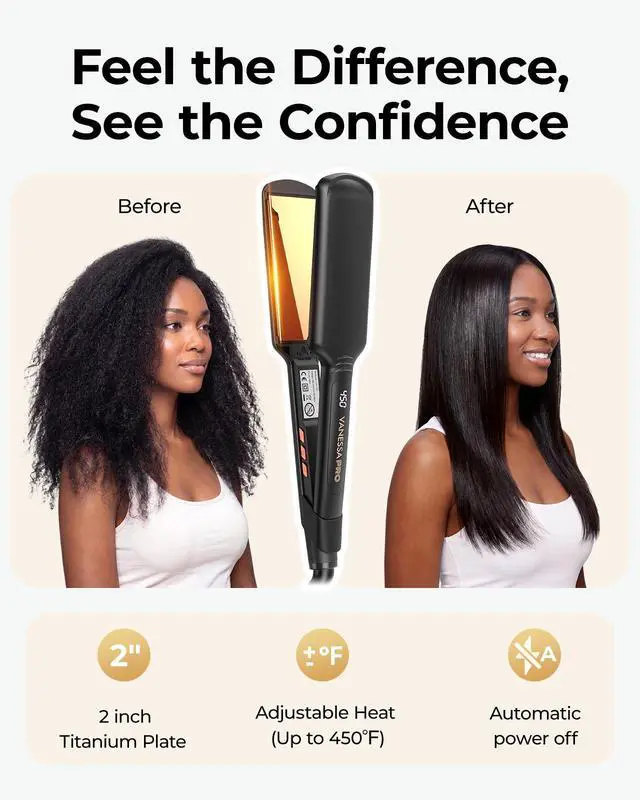 Alt view image 2 of 7 - 2 Inch Titanium Flat Iron, Easy One Pass Styling for Thick Hair