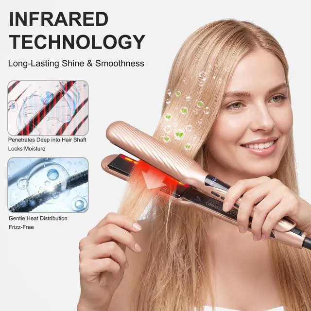 Alt view image 2 of 6 - Flat Iron Hair Straightener with 1.6" Infrared Ceramic Wide Plates