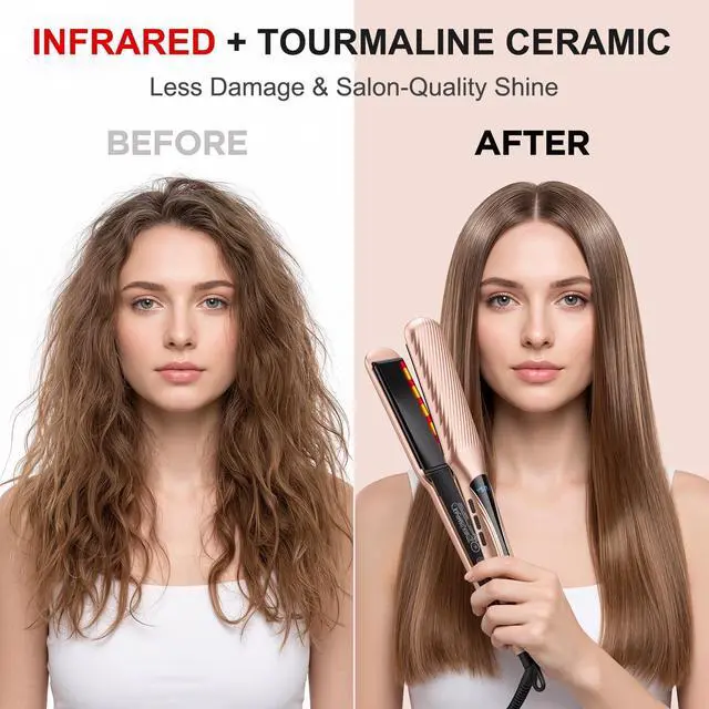 Alt view image 4 of 6 - Flat Iron Hair Straightener with 1.6" Infrared Ceramic Wide Plates