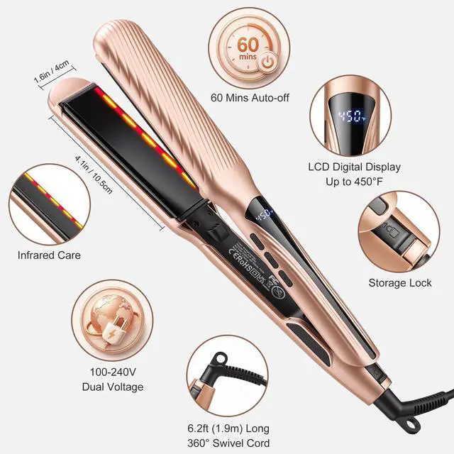Alt view image 6 of 6 - Flat Iron Hair Straightener with 1.6" Infrared Ceramic Wide Plates