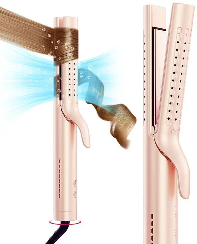 Main image of Airflow 2.0 Curling Iron Flat Iron - Hair Straightener and Curler 2 in 1, 1.25 Inch Curling Wand for Long Short Hair, Dual Voltage for Travel, 54 Million Ionic, Anti-Tangle, 5 Temps, Gold Blush