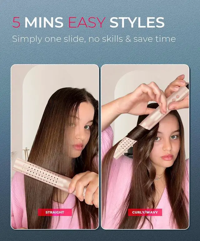 Alt view image 4 of 7 - Airflow 2.0 Curling Iron Flat Iron - Hair Straightener and Curler 2 in 1, 1.25 Inch Curling Wand for Long Short Hair, Dual Voltage for Travel, 54 Million Ionic, Anti-Tangle, 5 Temps, Gold Blush