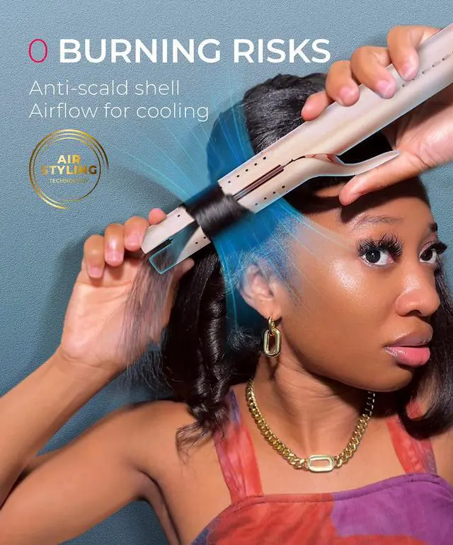 Alt view image 5 of 7 - Airflow 2.0 Curling Iron Flat Iron - Hair Straightener and Curler 2 in 1, 1.25 Inch Curling Wand for Long Short Hair, Dual Voltage for Travel, 54 Million Ionic, Anti-Tangle, 5 Temps, Gold Blush