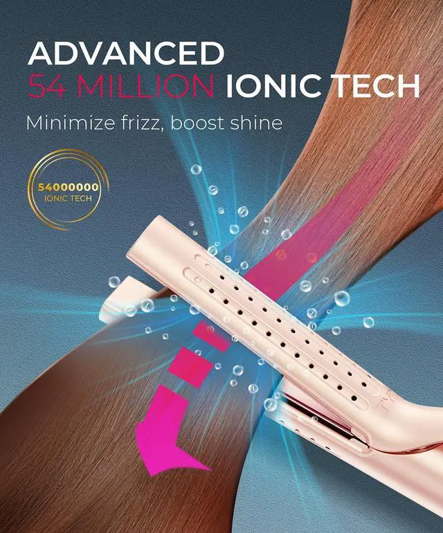 Alt view image 7 of 7 - Airflow 2.0 Curling Iron Flat Iron - Hair Straightener and Curler 2 in 1, 1.25 Inch Curling Wand for Long Short Hair, Dual Voltage for Travel, 54 Million Ionic, Anti-Tangle, 5 Temps, Gold Blush