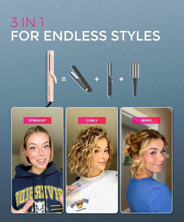 Alt view image 3 of 7 - Airflow 2.0 Curling Iron Flat Iron - Hair Straightener and Curler 2 in 1, 1.25 Inch Curling Wand for Long Short Hair, Dual Voltage for Travel, 54 Million Ionic, Anti-Tangle, 5 Temps, Gold Blush