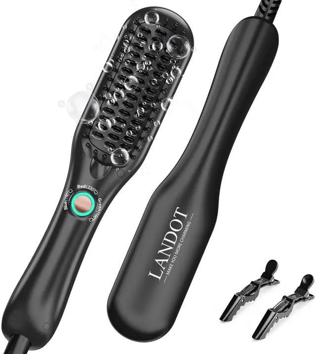 Main image of Mini Hair Straightener Brush, Ionic Heated Comb for Frizz-Free Styling, Compact Dual Voltage Travel Flat Iron Comb for Short & Medium Hair, Fast Heat Ceramic Brush, Black
