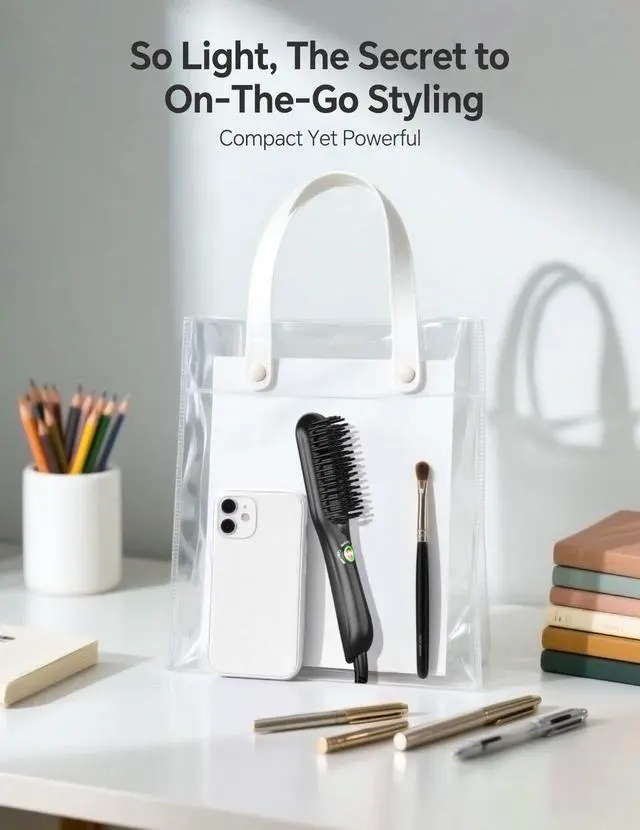 Alt view image 5 of 6 - Mini Hair Straightener Brush, Ionic Heated Comb for Frizz-Free Styling, Compact Dual Voltage Travel Flat Iron Comb for Short & Medium Hair, Fast Heat Ceramic Brush, Black