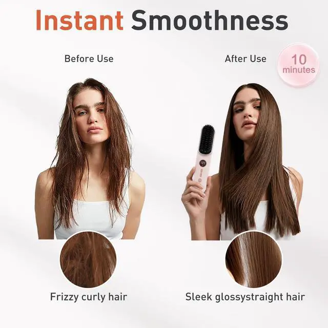 Alt view image 2 of 6 - Cordless Hair Straightener Brush, 2 in 1 Straightening & Curling