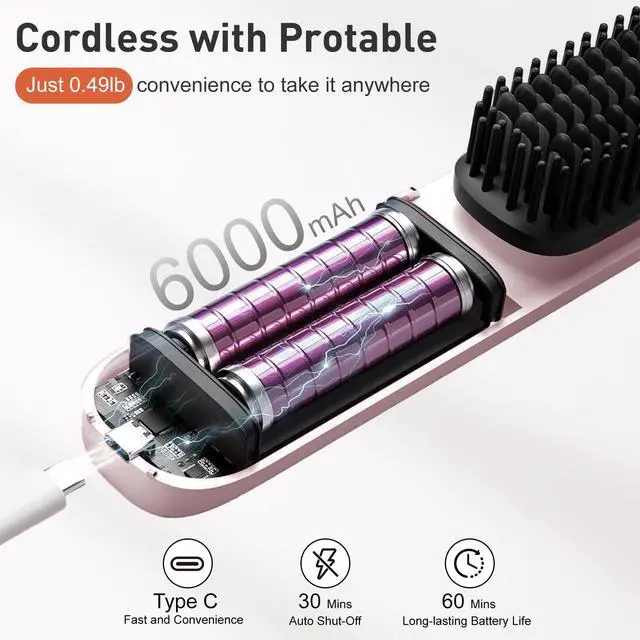 Alt view image 5 of 6 - Cordless Hair Straightener Brush, 2 in 1 Straightening & Curling