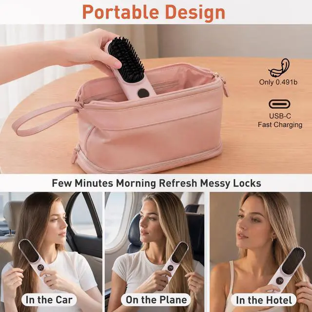 Alt view image 6 of 6 - Cordless Hair Straightener Brush, 2 in 1 Straightening & Curling
