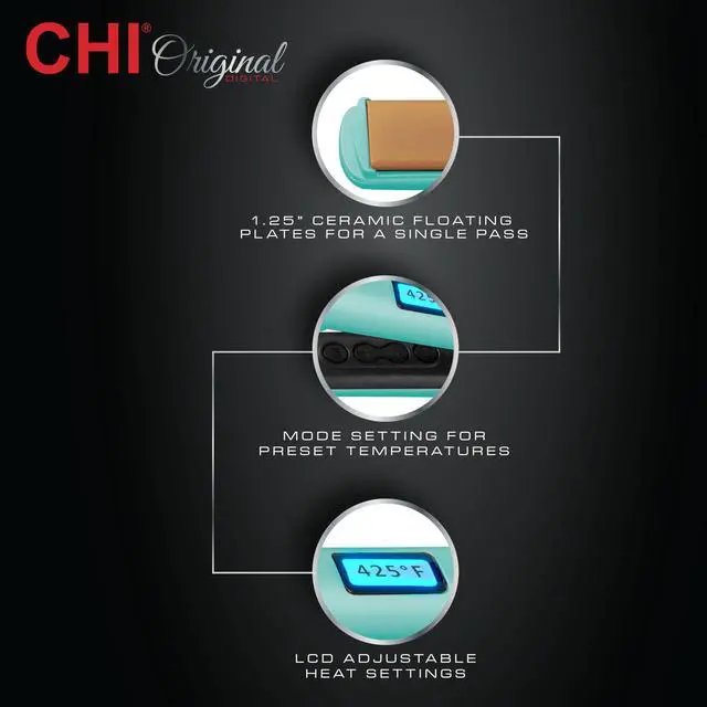 Alt view image 3 of 7 - Original Flat Iron Hair Straightener, Ceramic Floating Plates for Smooth Finish, Quick Heat Up Styling Tool, Adjustable Heat Settings, 1.25", Mint Mojito