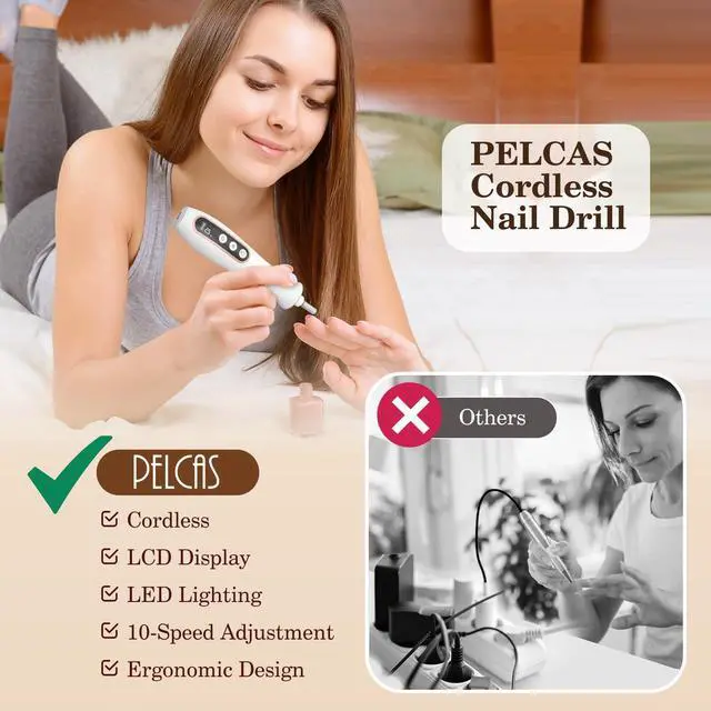 Alt view image 3 of 7 - Cordless Nail Drill, 10 Speeds Electric Nail File with LED Light