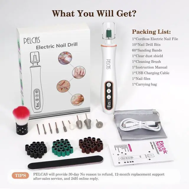 Alt view image 7 of 7 - Cordless Nail Drill, 10 Speeds Electric Nail File with LED Light