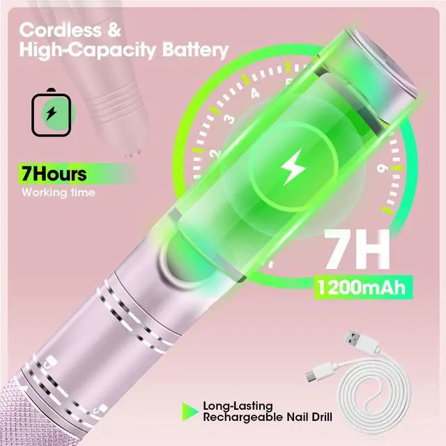 Alt view image 3 of 7 - Nail Drill Professional Drill Nails Cordless 35000RPM E Filer for Nails Electric Nail Drill Wireless Nail File Drill Rechargeable Electric Nail File for Acrylic Gel Nails