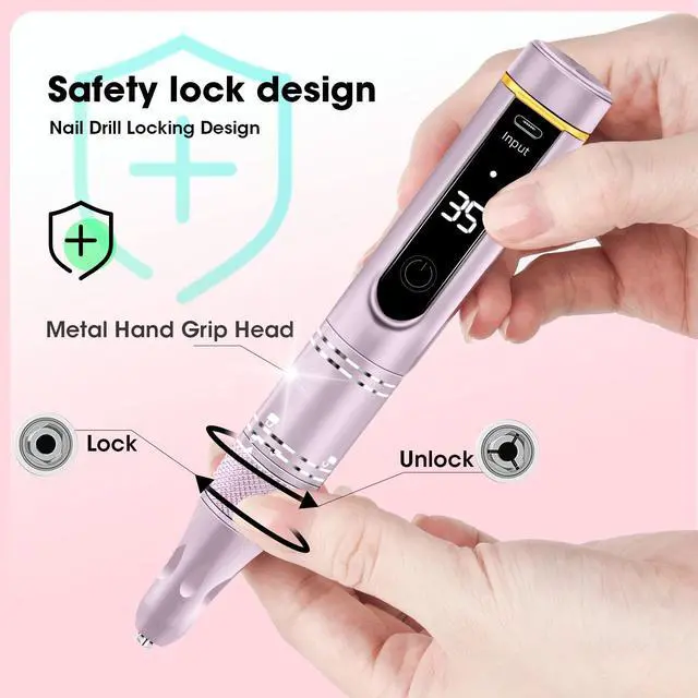 Alt view image 2 of 7 - Nail Drill Professional Drill Nails Cordless 35000RPM E Filer for Nails Electric Nail Drill Wireless Nail File Drill Rechargeable Electric Nail File for Acrylic Gel Nails