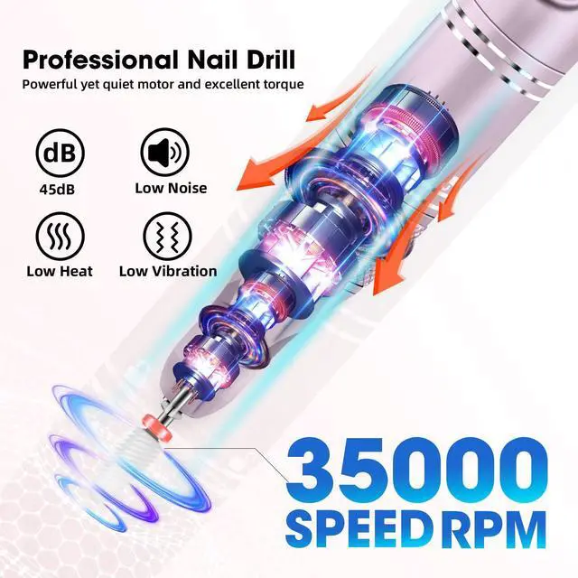 Alt view image 4 of 7 - Nail Drill Professional Drill Nails Cordless 35000RPM E Filer for Nails Electric Nail Drill Wireless Nail File Drill Rechargeable Electric Nail File for Acrylic Gel Nails