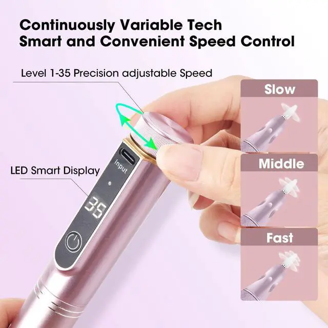 Alt view image 5 of 7 - Nail Drill Professional Drill Nails Cordless 35000RPM E Filer for Nails Electric Nail Drill Wireless Nail File Drill Rechargeable Electric Nail File for Acrylic Gel Nails