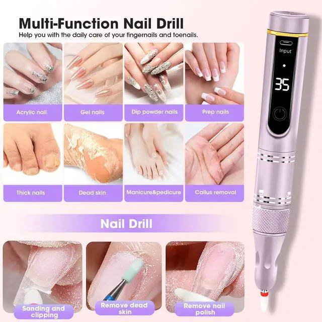 Alt view image 7 of 7 - Nail Drill Professional Drill Nails Cordless 35000RPM E Filer for Nails Electric Nail Drill Wireless Nail File Drill Rechargeable Electric Nail File for Acrylic Gel Nails