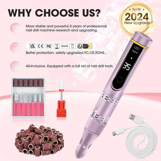 Alt view image 6 of 7 - Nail Drill Professional Drill Nails Cordless 35000RPM E Filer for Nails Electric Nail Drill Wireless Nail File Drill Rechargeable Electric Nail File for Acrylic Gel Nails