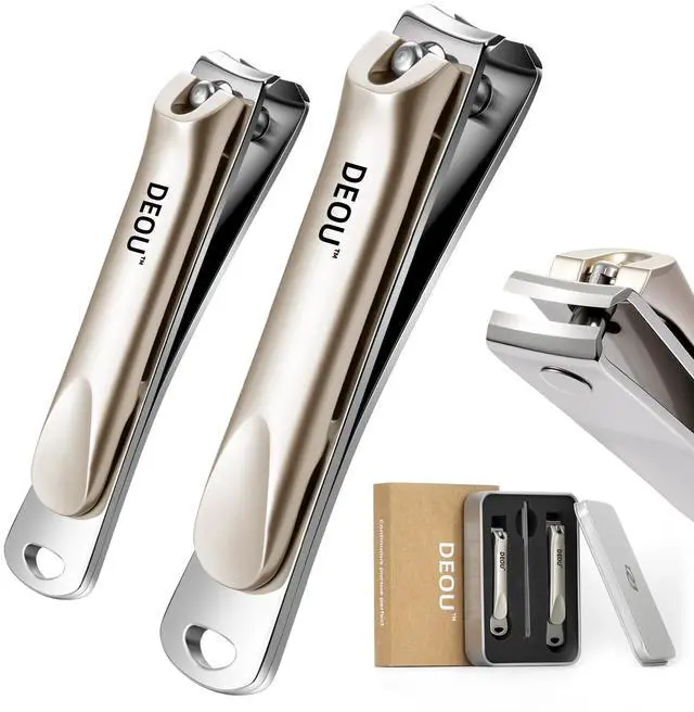 Main image of 3-in-1 Professional Nail Clipper Set - Stainless Steel Large/Medium Flat-Edge Clippers with Built-in Nail File, Champagne-Colored Nail Care Tools, Exquisitely Gift-Packaged for Home & Travel Use