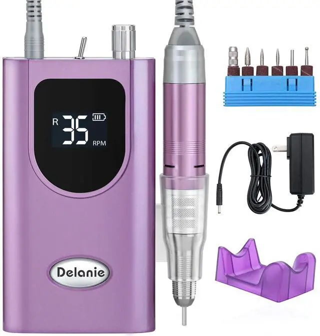 Main image of Professional Nail Drill High Torque 35000 RPM Rechargeable Portable Electric Nail File Filer for Acrylic Gel with Cuticle Bits, Salon Manicure Tool, Purple