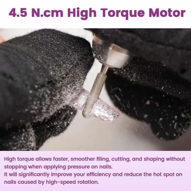 Alt view image 3 of 6 - Professional Nail Drill High Torque 35000 RPM Rechargeable Portable Electric Nail File Filer for Acrylic Gel with Cuticle Bits, Salon Manicure Tool, Purple
