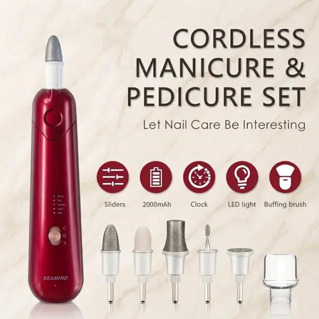 Alt view image 2 of 7 - 5-in-1 Electric Nail File Kit, Cordless Manicure Pedicure Set, Red