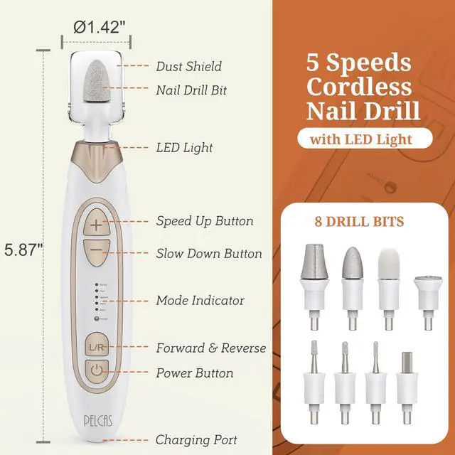 Alt view image 6 of 7 - Electric Toenail Grinder for Thick Toenails, 5 Speeds & LED Light