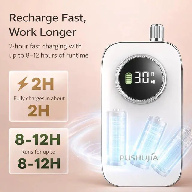 Alt view image 4 of 7 - 45000 RPM Nail Drill - Brushless Cordless Efile LCD Display & Heat Reduction Tech for Acrylic Gel Nails (White)