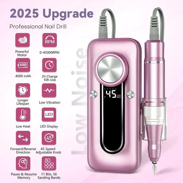 Alt view image 3 of 7 - Nail Drill, Electric Nail File, Acrylic Gel Polish Remover,45000 RPM