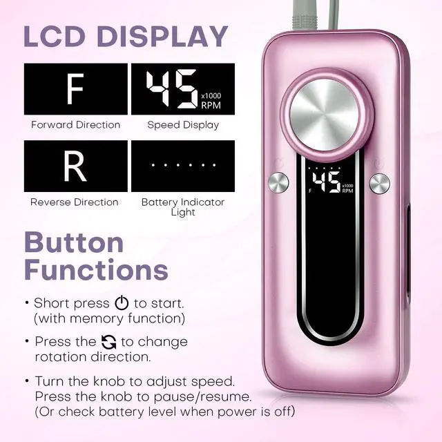 Alt view image 7 of 7 - Nail Drill, Electric Nail File, Acrylic Gel Polish Remover,45000 RPM