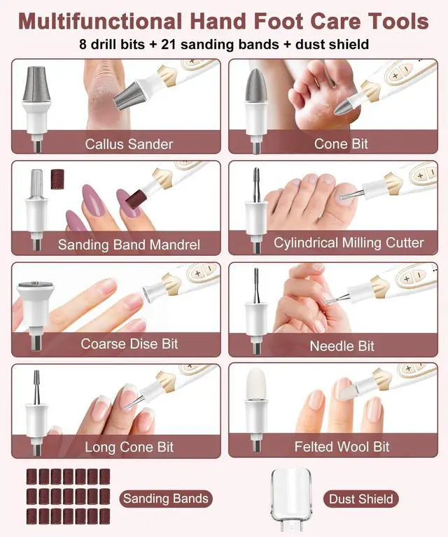 Alt view image 5 of 7 - Toenail Grinder for Thick Toenails, Electric Manicure Pedicure Set