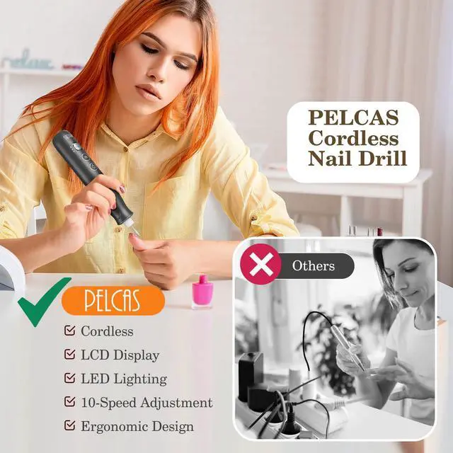 Alt view image 3 of 7 - Electric Nail Grinder, 10 Speeds Cordless Nail Drill with LED Light
