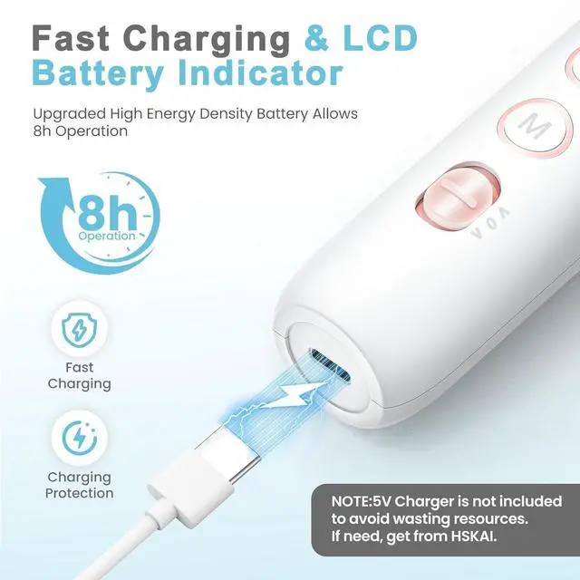 Alt view image 3 of 7 - Electric Nail File Drill, Cordless Toe Nail Grinder for Thick Toenails & Callus, 10-Speed 2000mAh Rechargeable Nail Filer, 50Pcs Manicure Pedicure Kit with LED Lamp, Gifts for Men Women