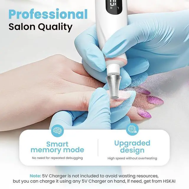 Alt view image 6 of 7 - Electric Nail File Drill, Cordless Toe Nail Grinder for Thick Toenails & Callus, 10-Speed 2000mAh Rechargeable Nail Filer, 50Pcs Manicure Pedicure Kit with LED Lamp, Gifts for Men Women