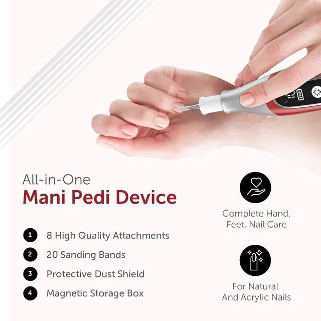 Alt view image 7 of 7 - Pro Professional Manicure Pedicure Kit, Cordless Electric Nail File Drill Set, Thick Toenail Grinder, Toe Nail Dremel Tools, Filer, Buffer, Sander, Remove Cuticles, Callus for Women & Men