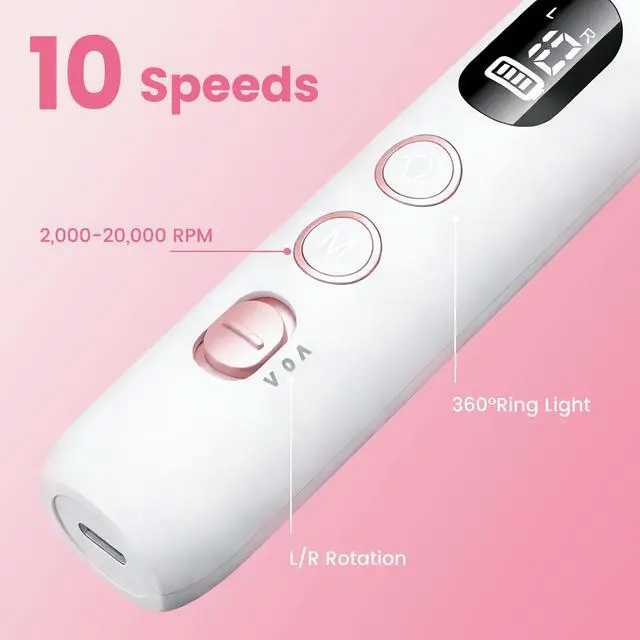 Alt view image 2 of 7 - Electric Nail Drill,20,000 RPM Cordless Nail File Kit,White