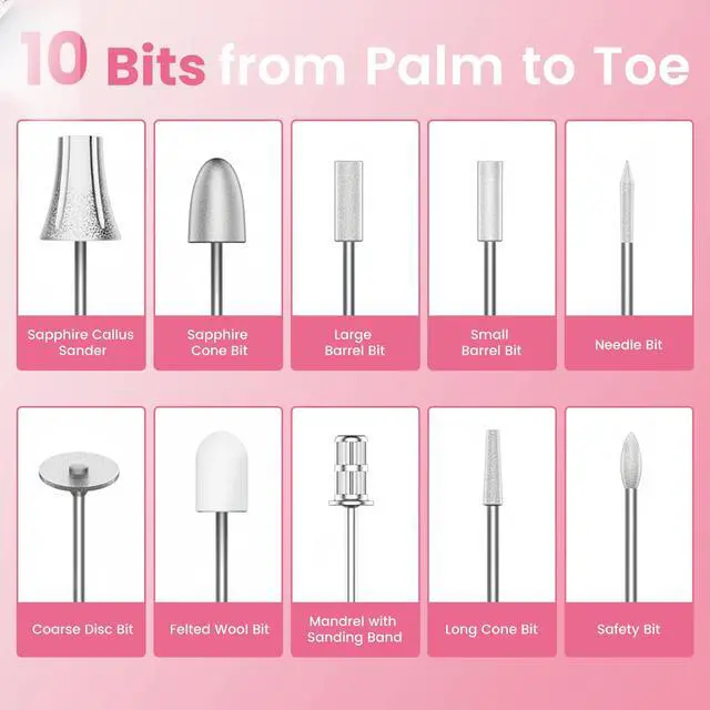 Alt view image 3 of 7 - Electric Nail Drill,20,000 RPM Cordless Nail File Kit,White