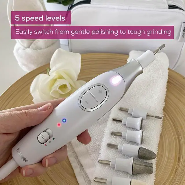 Alt view image 4 of 7 - MP42 Nail Drill, 7-in-1 Nail Kit with Strong Sapphire Nail Drill Bits, Electric Nail File and Nail Buffer Includes Bright LED Light, Pedicure Kit and Manicure Set with Storage Case