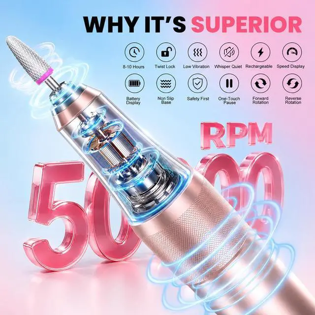Alt view image 2 of 7 - Electric Nail Drill, Professional E File 50000RPM, Machine Kit