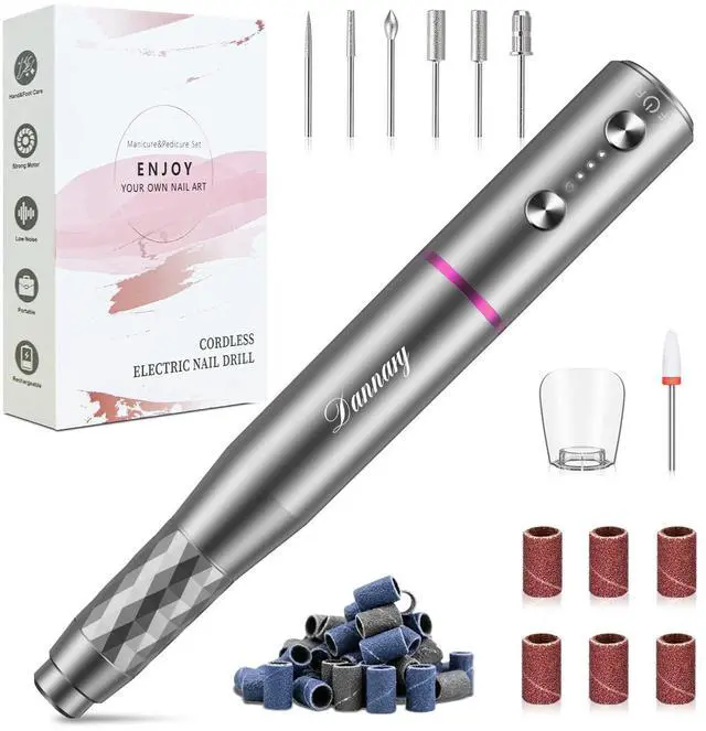 Main image of Electric Nail Drill Machine Professional, Rechargeable Cordless Nail File with Bits Kit for Acrylic Gel Dip Nails, Efile Manicure and Pedicure Kit for Home Salon Grinding Polishing Removing, Gray