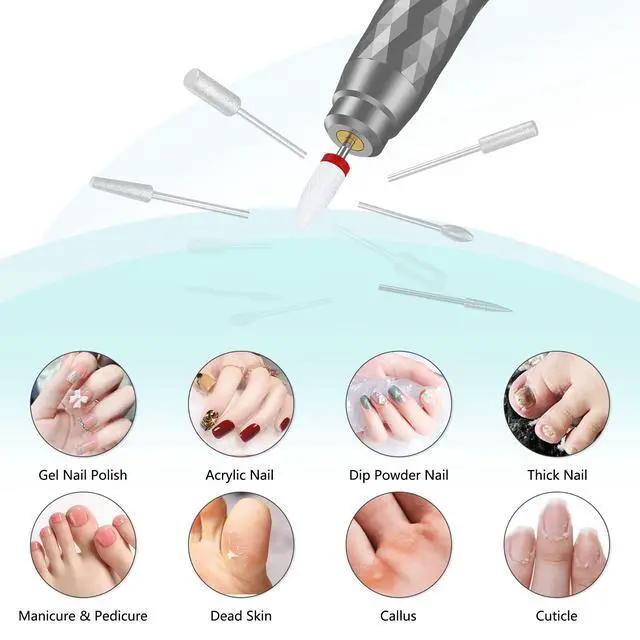 Alt view image 3 of 6 - Electric Nail Drill Machine Professional, Rechargeable Cordless Nail File with Bits Kit for Acrylic Gel Dip Nails, Efile Manicure and Pedicure Kit for Home Salon Grinding Polishing Removing, Gray