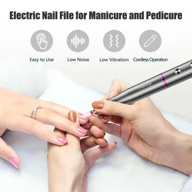 Alt view image 4 of 6 - Electric Nail Drill Machine Professional, Rechargeable Cordless Nail File with Bits Kit for Acrylic Gel Dip Nails, Efile Manicure and Pedicure Kit for Home Salon Grinding Polishing Removing, Gray