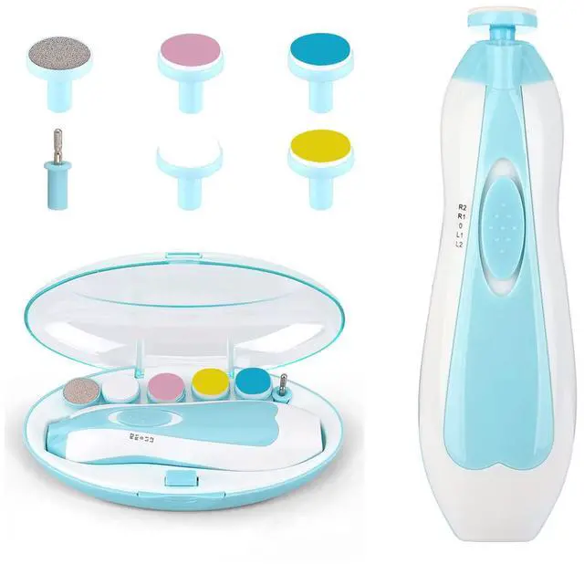 Main image of Baby Nail File Clippers Electric: Baby Nail Trimmer Electric Kit Fingernails Toes Care Manicure 6-in-1 Set with LED Light Safe for Newborn Kids and Adult