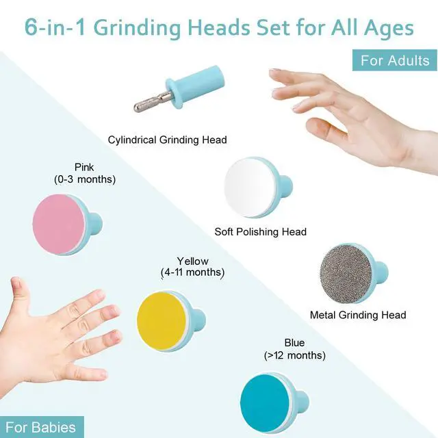 Alt view image 4 of 7 - Baby Nail File Clippers Electric: Baby Nail Trimmer Electric Kit Fingernails Toes Care Manicure 6-in-1 Set with LED Light Safe for Newborn Kids and Adult